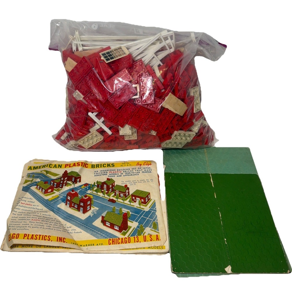 Vintage American Bricks Plastic Red & White Pieces, Doors, Windows Building Elgo